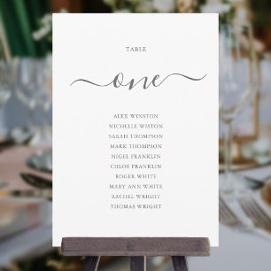 Elegante grijze script tafel nummer 1 zitplaatskaa kaart