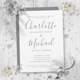 Elegante grijze signature script verlovingsfeest  kaart