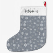 Elegante  grijze sneeuwvlokken grote kerstsok (Achterkant)