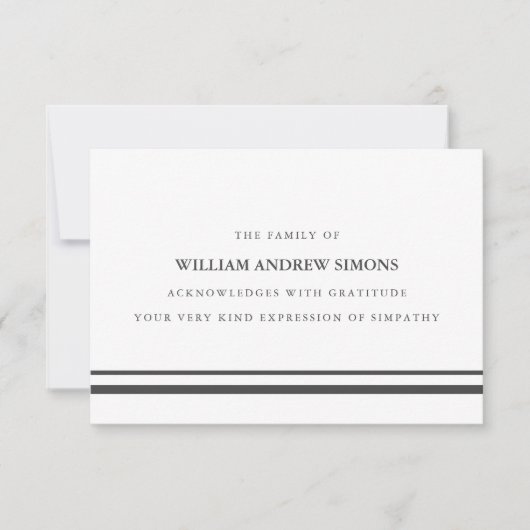 Elegante grijze strepen begrafenis sympathie dank  kaart (Voorkant)