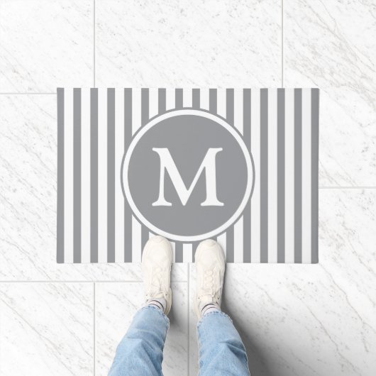 Elegante grijze strepen monogram deurmat (Binnen)