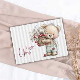 Elegante Grijze Strepen Teddy Madeliefje Jongen Ba Bedankkaart