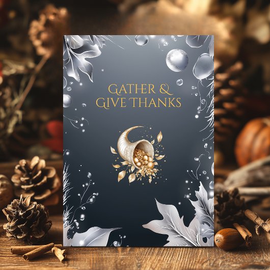 Elegante Grijze Thanksgiving met Cornucopia & Silv Kaart