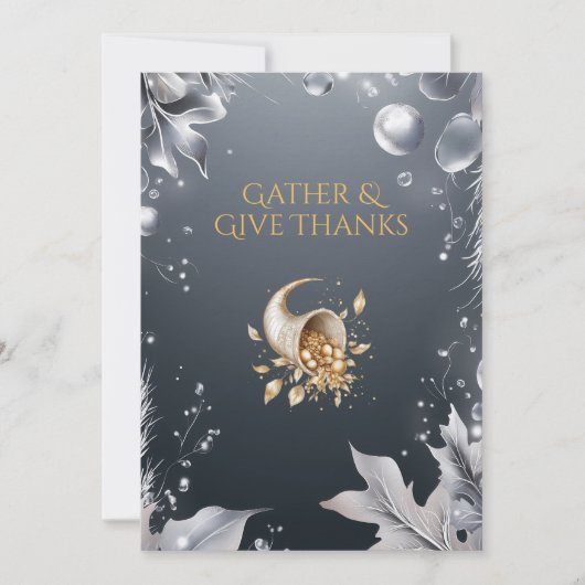 Elegante Grijze Thanksgiving met Cornucopia & Silv Kaart (Voorkant)
