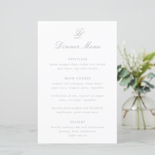 Elegante grijze traditionele trouwmenu (Staand voorkant)