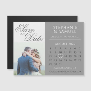 Elegante grijze trouwkalender foto save the date magnetische uitnodiging
