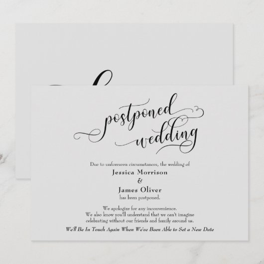 Elegante, grijze uitnodigingskaart voor uitgesteld kaart (Voorkant / Achterkant)