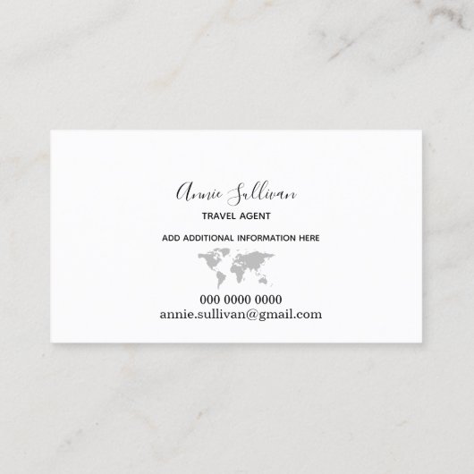 Elegante Grijze Wereldkaart op Wit Visitekaartje (Achterkant)