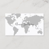 Elegante Grijze Wereldkaart op Wit Visitekaartje (Voorkant)
