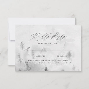 Elegante grijze winter bos bruiloft maaltijd keuze RSVP kaartje