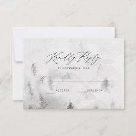 Elegante grijze winter bos bruiloft RSVP kaartje