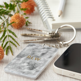 Elegante grijze witte Carrar-marmerpatroon Sleutelhanger