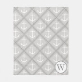 Elegante Grijze & Witte Nautische Ankers | Monogra Fleece Deken (Voorkant)