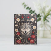 Elegante Grijze Wolf Bloemen Briefkaart (Staand voorkant)