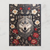 Elegante Grijze Wolf Bloemen Briefkaart (Voorkant)