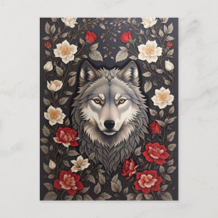 Elegante Grijze Wolf Bloemen Briefkaart