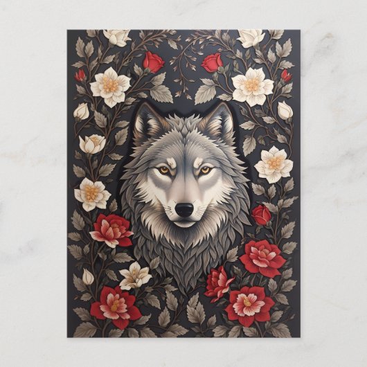 Elegante Grijze Wolf Bloemen Briefkaart (Voorkant)