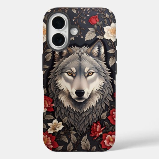 Elegante Grijze Wolf Bloemen Case-Mate iPhone Case (Achterkant)