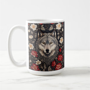 Elegante Grijze Wolf Bloemen Koffiemok