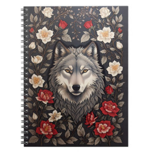 Elegante Grijze Wolf Bloemen Notitieboek