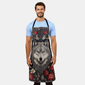 Elegante Grijze Wolf Bloemen Schort (Gedragen)