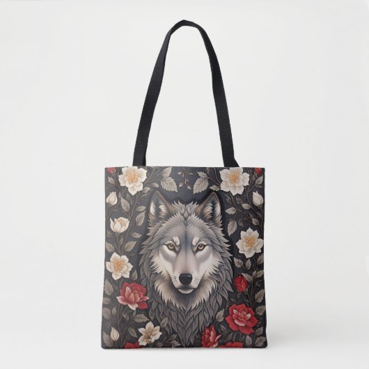 Elegante Grijze Wolf Bloemen Tote Bag (Voorkant)