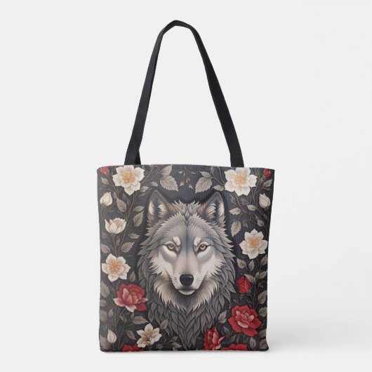 Elegante Grijze Wolf Bloemen Tote Bag (Achterkant)