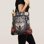 Elegante Grijze Wolf Bloemen Tote Bag (Dichtbij)
