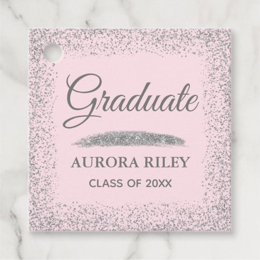 Elegante grijze zilveren glitter blush roze afstud bedankjes labels (Voorkant)
