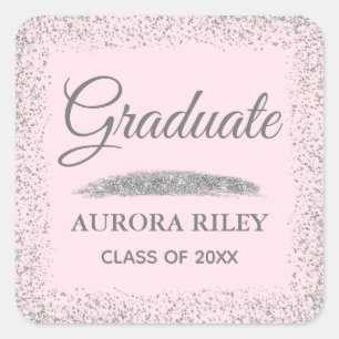 Elegante grijze zilveren glitter blush roze afstud vierkante sticker