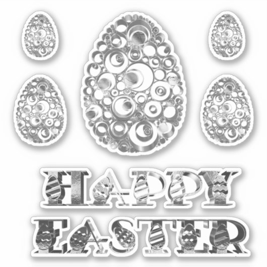 Elegante grijze zilveren look Happy Easter Eggs Sticker (Voorkant)