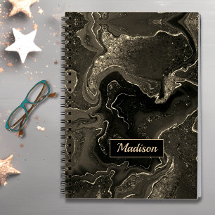 Elegante grijze zwarte marmering faux goud glitter notitieboek