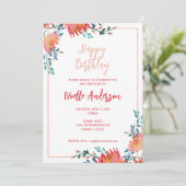 Elegante, grillige bloemen verjaardag kaart (Staand voorkant)