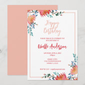 Elegante, grillige bloemen verjaardag kaart (Voorkant / Achterkant)
