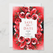 Elegante grillige Crimson rode rozen bruiloft Save The Date (Voorkant)