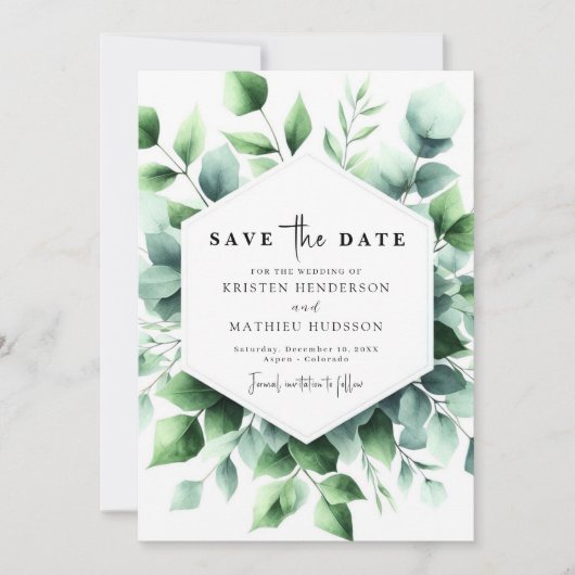 Elegante grillige eucalyptus digitale bruiloft save the date (Voorkant)