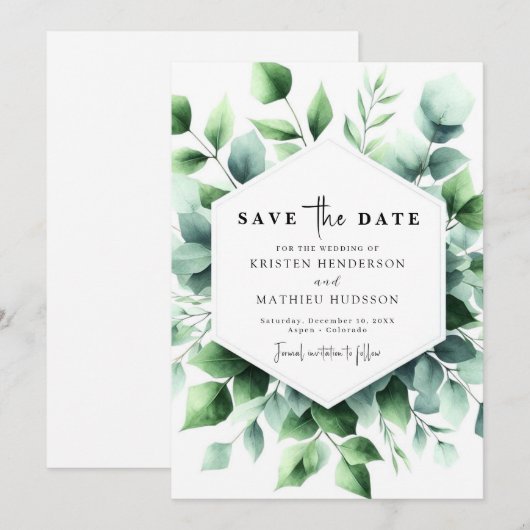 Elegante grillige eucalyptus digitale bruiloft save the date (Voorkant / Achterkant)