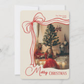 Elegante grillige hand getrokken rode boog Kerstmi Feestdagenkaart (Voorkant)