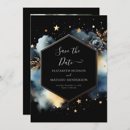 Elegante grillige hemelse bruiloft save the date (Voorkant / Achterkant)