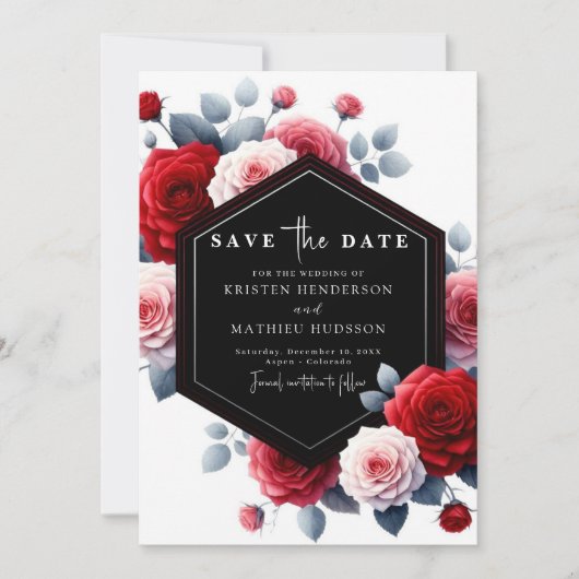 Elegante grillige karmozijnrode bruiloft save the date (Voorkant)
