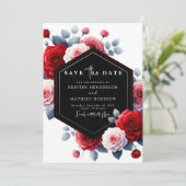 Elegante grillige karmozijnrode bruiloft save the date (Staand voorkant)
