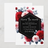 Elegante grillige karmozijnrode bruiloft save the date (Voorkant / Achterkant)