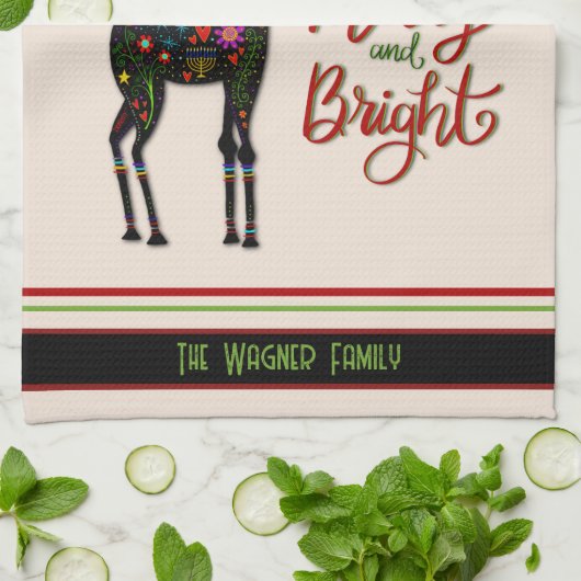 Elegante grillige kerst rendieren gepersonaliseerd theedoek (Gevouwen)