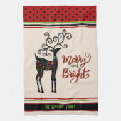 Elegante grillige kerst rendieren gepersonaliseerd theedoek (Verticaal)