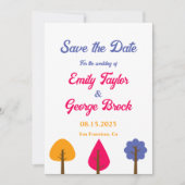 Elegante grillige kleurrijke bomen vallen bruiloft save the date (Voorkant)