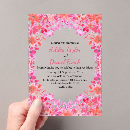 Elegante grillige kleurrijke Rozen bloemenbruiloft Acryl Uitnodigingen (Insitu (Draagbaar))