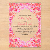 Elegante grillige kleurrijke Rozen bloemenbruiloft Acryl Uitnodigingen (Voorkant)