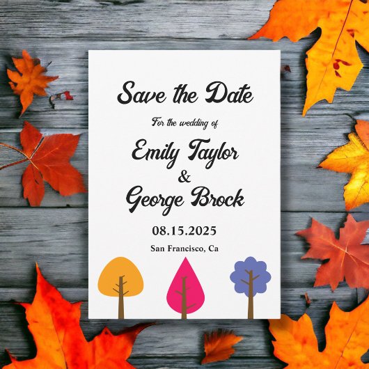 Elegante grillige kleurrijke rustieke herfst bruil save the date