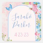 Elegante grillige lente bloemen bruiloft vierkante sticker (Voorkant)