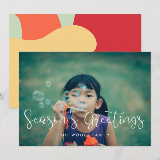 Elegante grillige seizoen groeten familie foto feestdagenkaart (Voorkant / Achterkant)